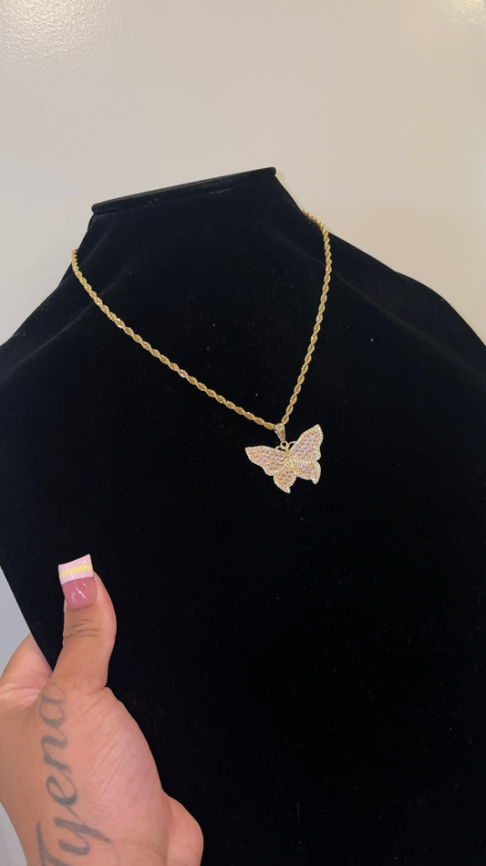 Pink Butterfly Necklace