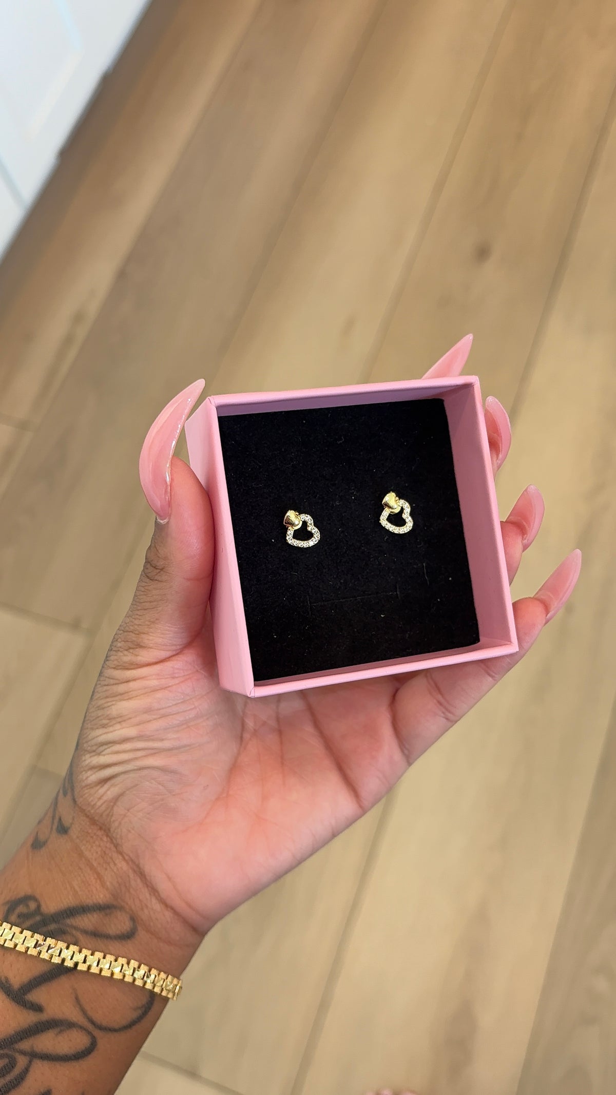 open two heart studs